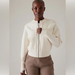 Athleta Sequoia Sweater Zip Up in White, size Small